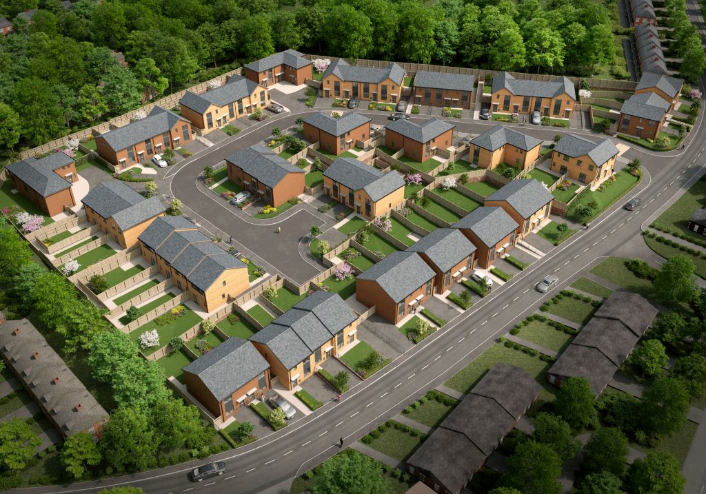 Aerial concept image of our development in Horwich.