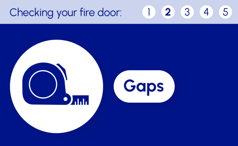 The first of five graphics to illustrate the process of checking fire doors are safe. This one reads: '2. Gaps'.