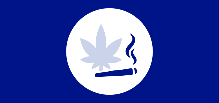 An icon to represent drug use. It shows a cannabis leaf and cigarette.