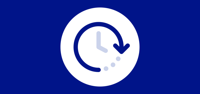 An icon depicting the passage of time. It shows a clock and an arrow to represent the movement of time in a clockwise fashion.