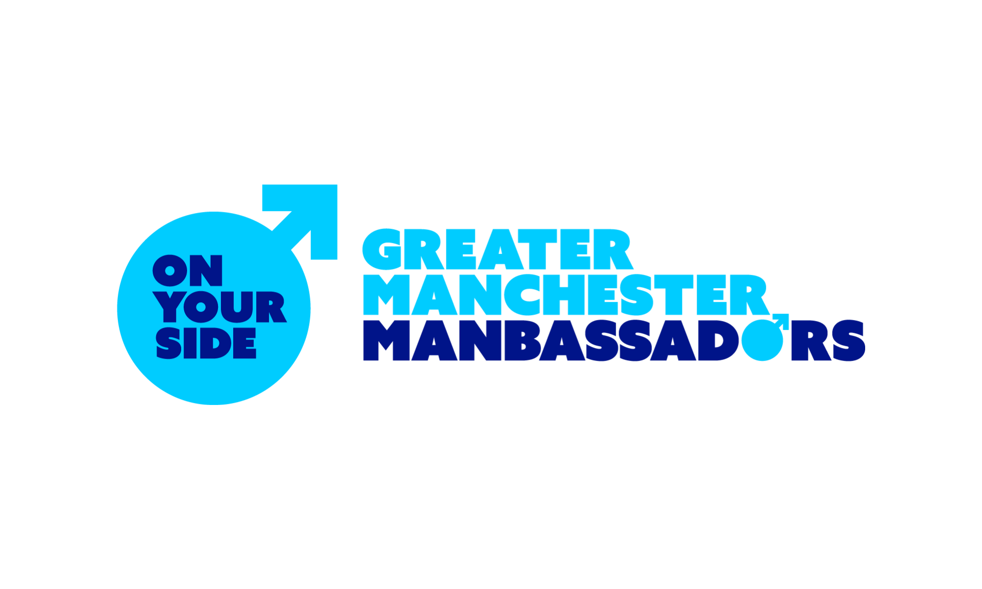 The Greater Manchester Manbassadors logo. There is a male gender symbol with the words 'On your side' placed within it.