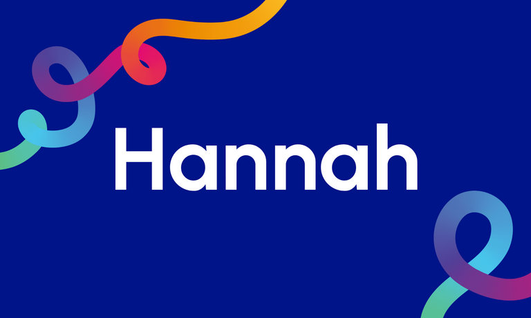 A name card for Hannah, a member of our Customer Scrutiny Panel. It reads 'Hannah' and includes the multicoloured Be One Homes brand threads.