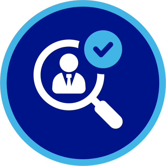 Icon showing a person icon under a magnifying glass.