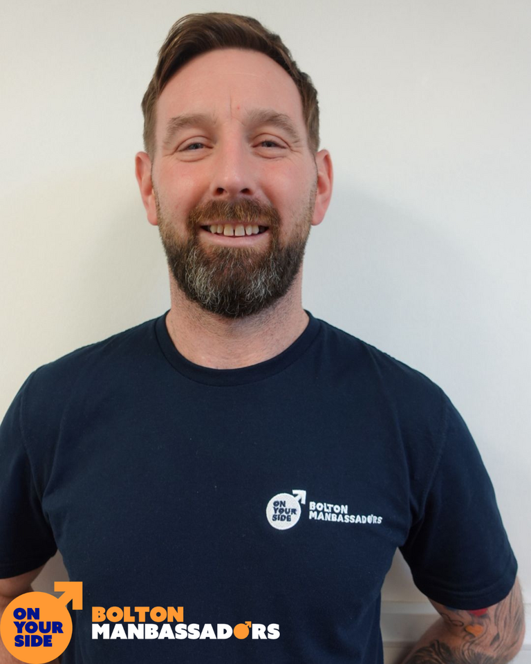 Portrait image of Mark White, our Bolton Manbassadors Peer Navigator.