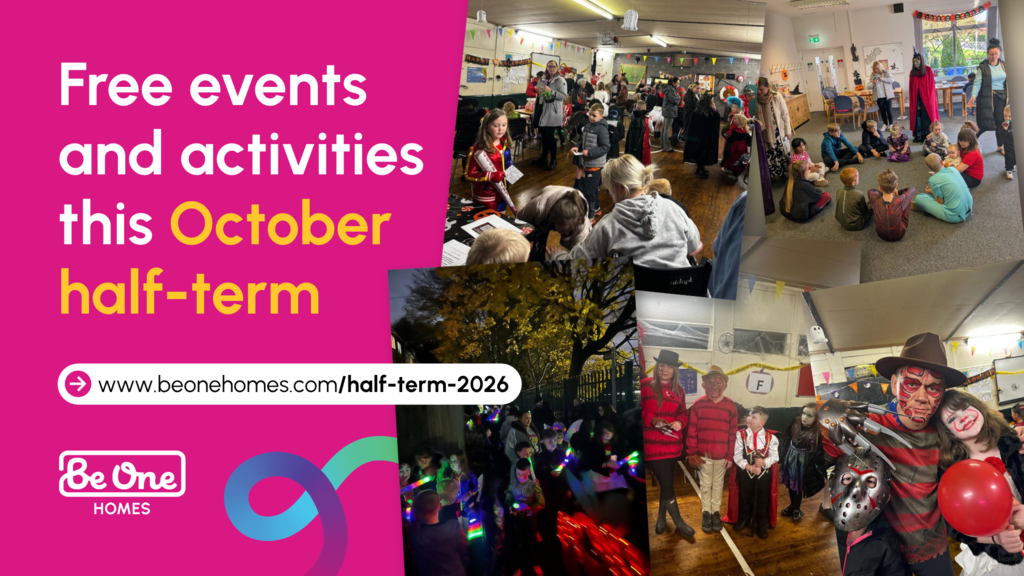 Thumbnail image reading 'Free events and activities this October half-term'. It also includes a collage of images from previous Halloween-themed community events.