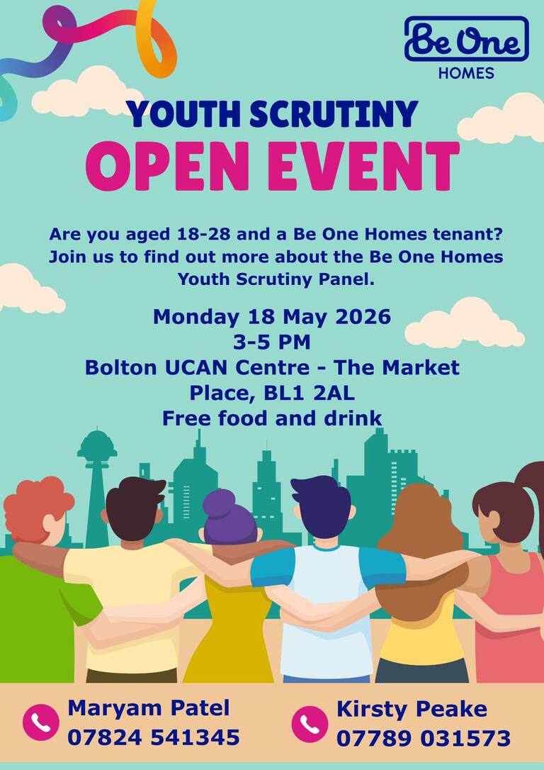 Promotional poster for the Youth Scrutiny Open Event on Monday 18 May 2026, 3pm. A text-based alternative containing the information in this poster is available in the accompanying article.